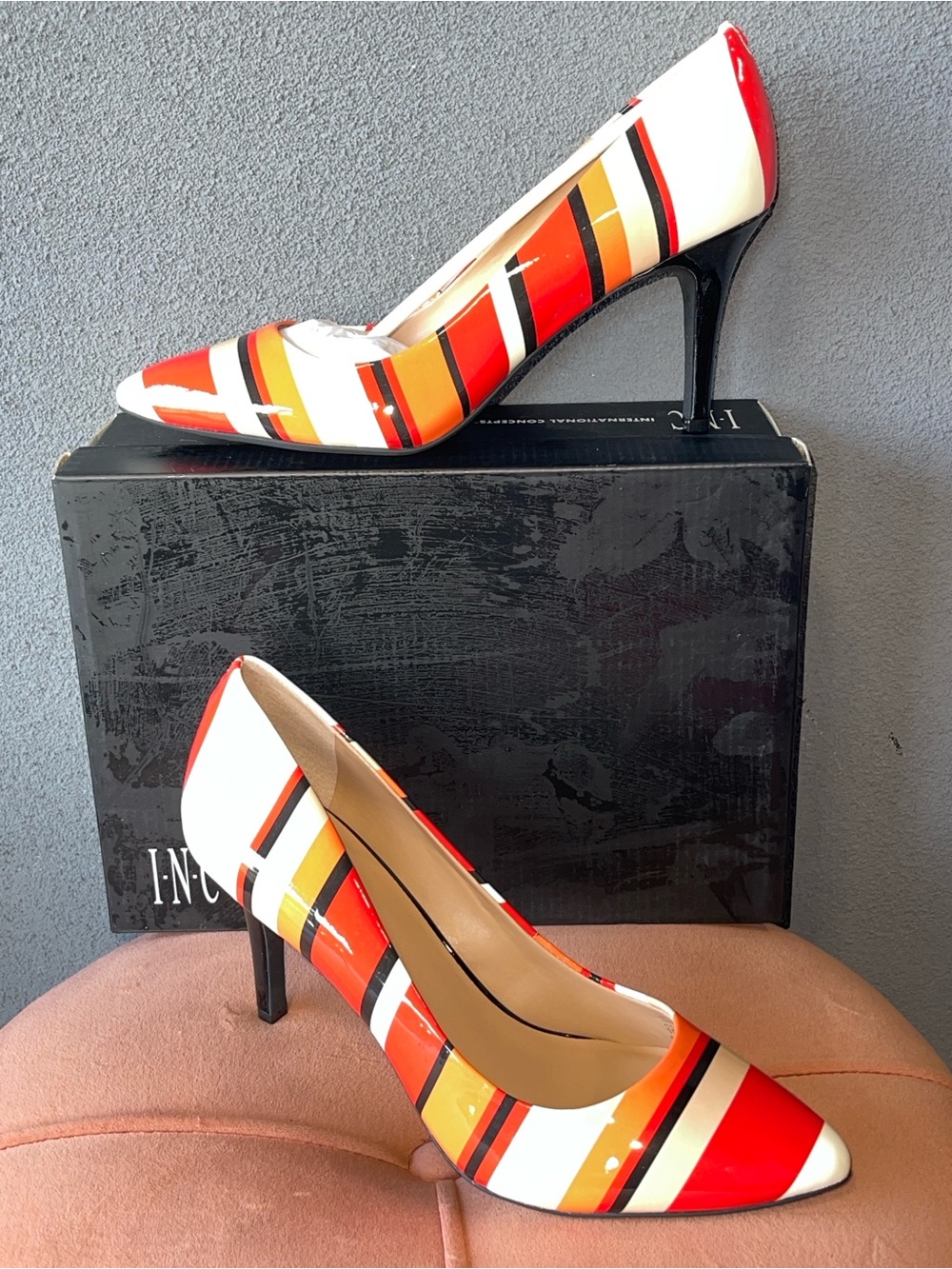 NEW Women's Multicolor Striped Patent Pointed-Toe Pumps SZ 10